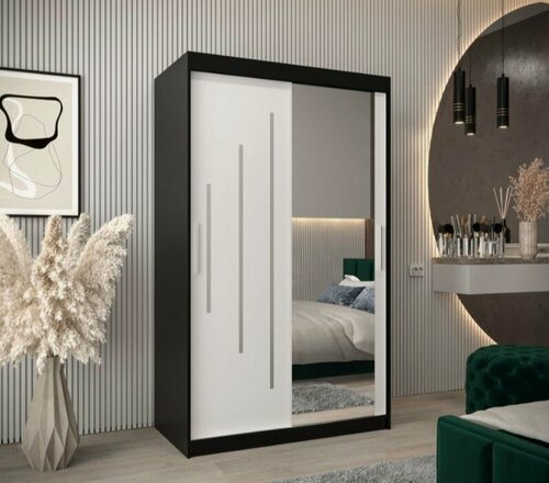 Изображение товара Шкаф-купе МебельЛэнд24 Валмиера NEW - 3 Черный / Белый 110x40x240 для одежды двухдверный с 1 зеркалом