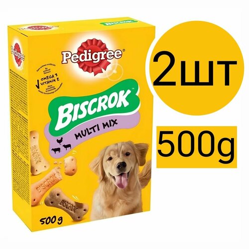 Лакомство для собак Pedigree Biscrok Multi Mix, Бисквитные косточки, 500гр. (2 упаковки)