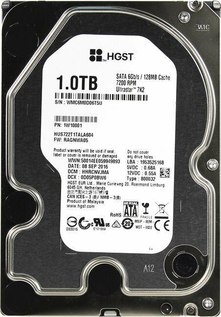 Жесткий диск 1Tb SATA-III HGST (Hitachi) Ultrastar 7K2 (1W10001)