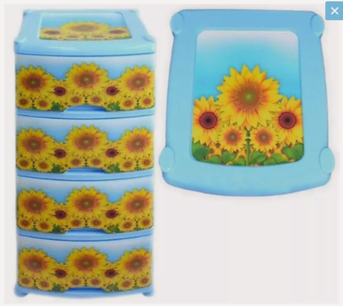 Изображение товара Комод пластиковый Подсолнухи с 4 ящиками / универсальный стеллаж для хранения вещей / органайзер для аксессуаров
