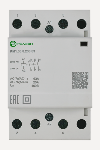 Изображение товара Модульный контактор 3НО контакта 32А; 230В AC/DC, релеон, KM1.30.0.230.32