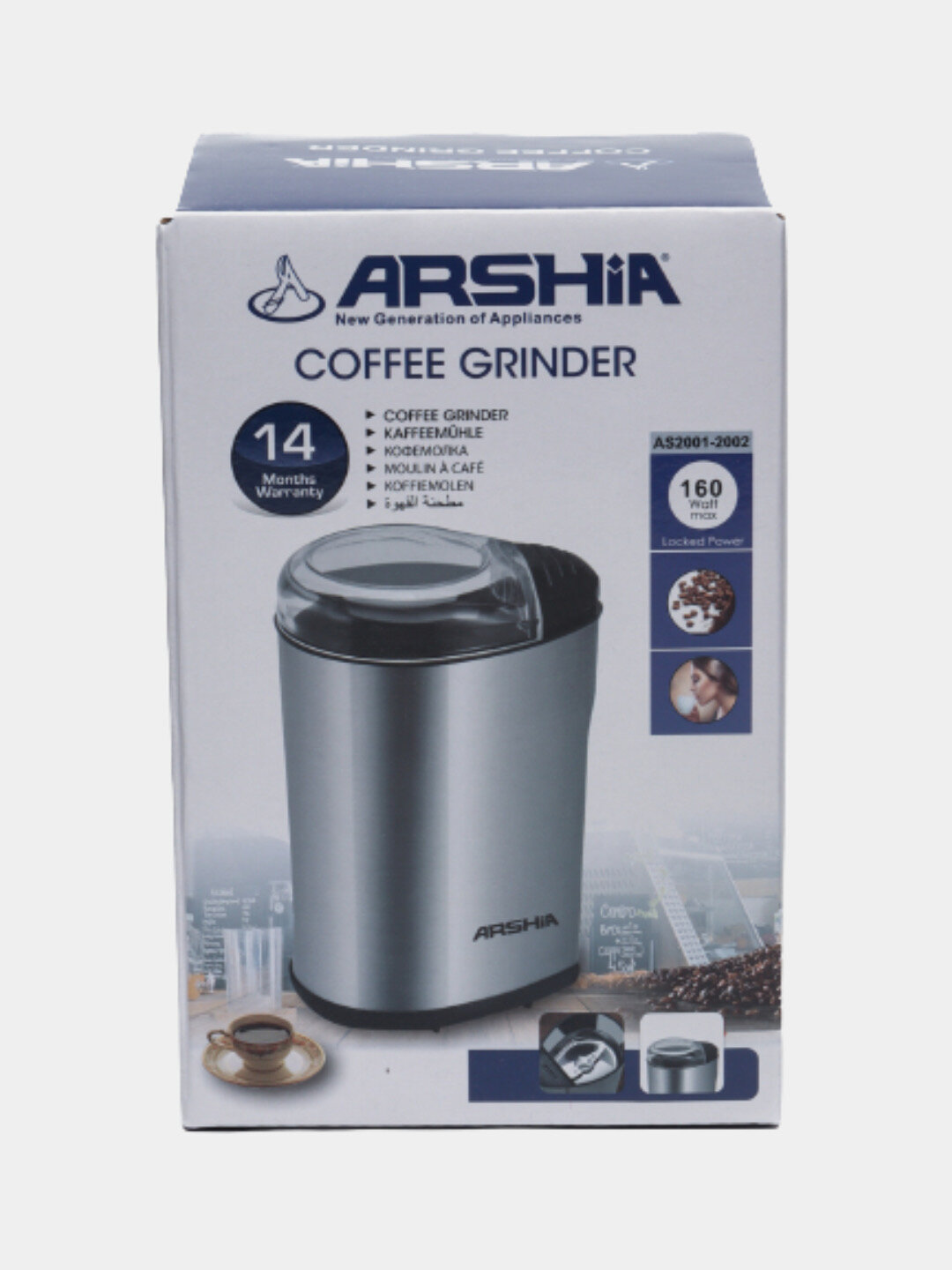Кофемолка Arshia AS-2002, ротационный нож, 60 г, мощность 140 Вт, белая