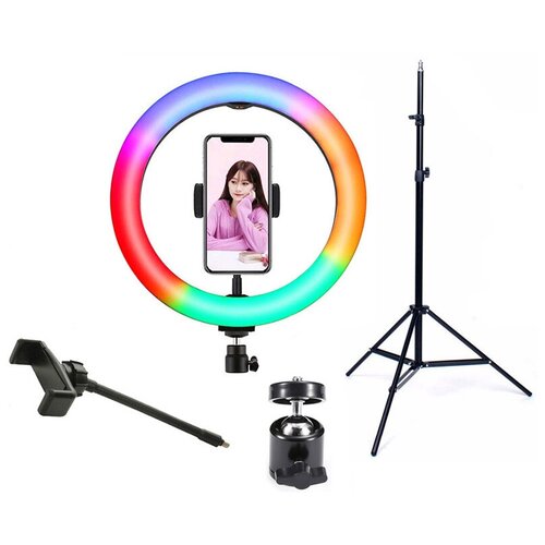 Кольцевая лампа RGB LED MJ33 32 см с держателем для смартфона и штативом 220000₽