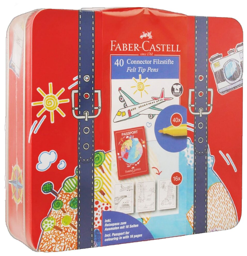 Набор для рисования Faber-Castell "Connector", 40 фломастеров, 6 клипс, паспорт раскраска (155535)