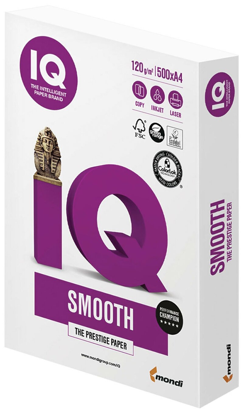 Бумага белая IQ Smooth (А4, 120 г/кв.м, 170% CIE) 500 листов