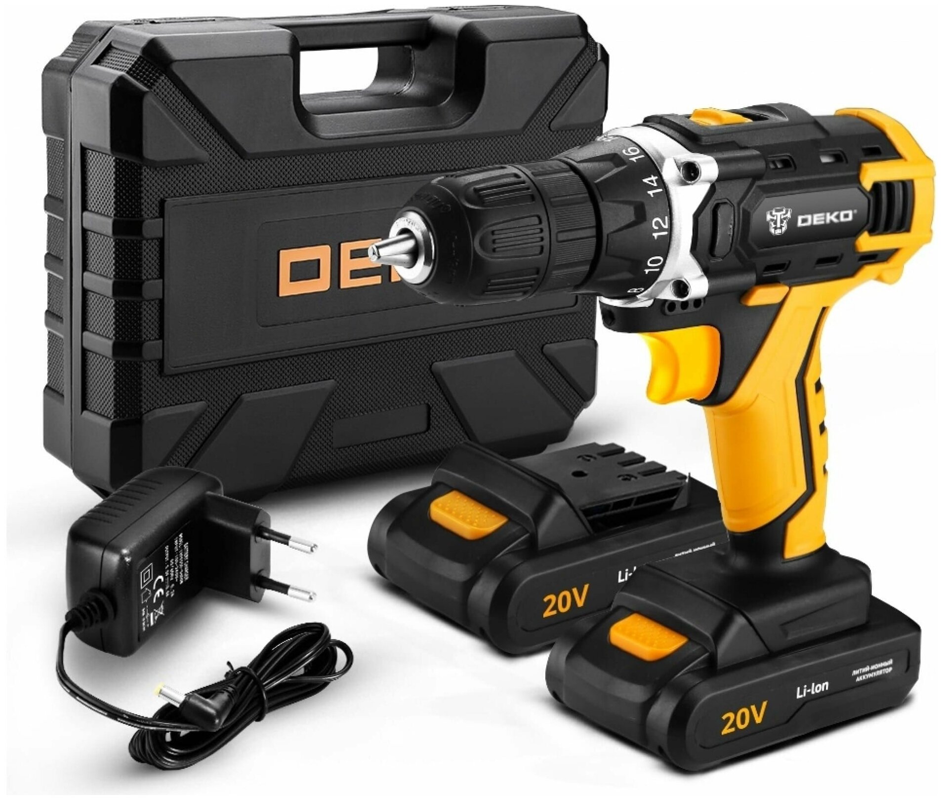 Аккумуляторная дрель-шуруповерт DEKO DKCD20FU-Li 63 tools электроинструмент подарок на день рождения мужчине любимому папе дедушке парню