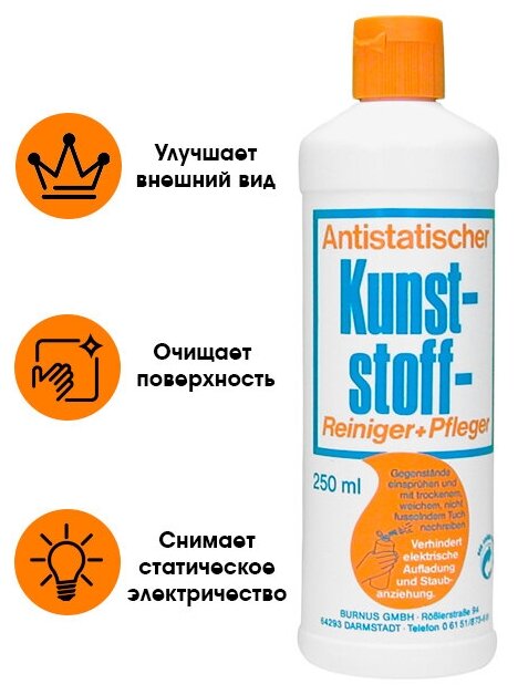 Моющий антистатик для ухода за пластиком KUNST-STOFF 250 мл