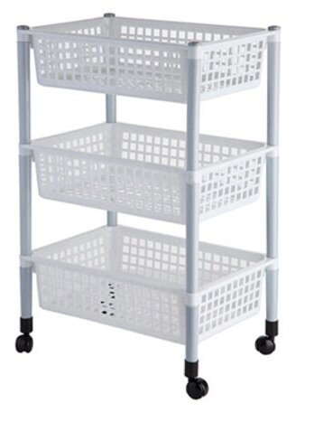 фото Этажерка-контейнер для овощей пластмассовая 3-х ярусная 44х31х69см, ящики по 10л, на колесах (Россия)