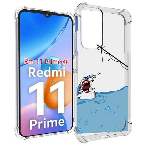 Чехол MyPads акула-рисунок для Xiaomi Redmi 11 Prime 4G задняя-панель-накладка-бампер