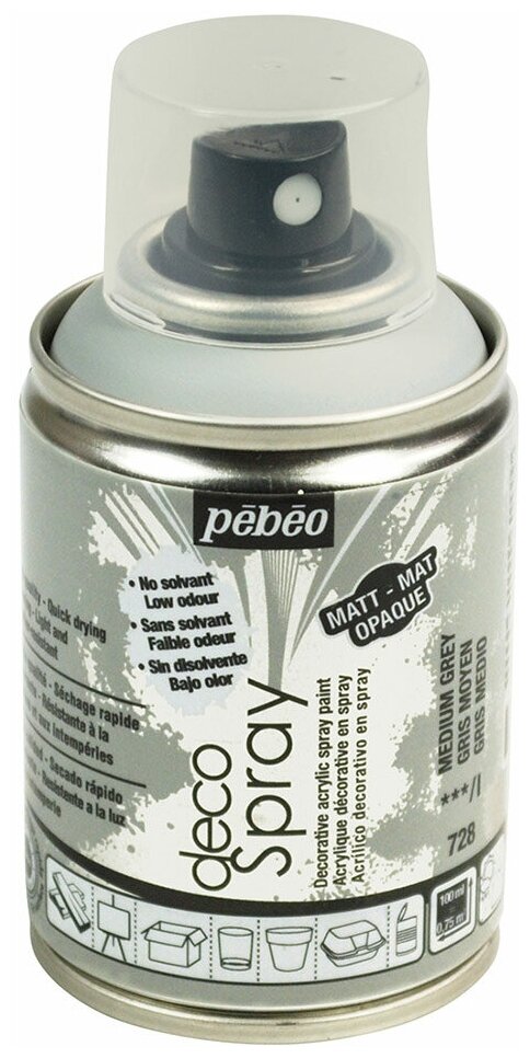 Краска на водной основе Pebeo decoSpray, (аэрозоль), 100 мл, серый