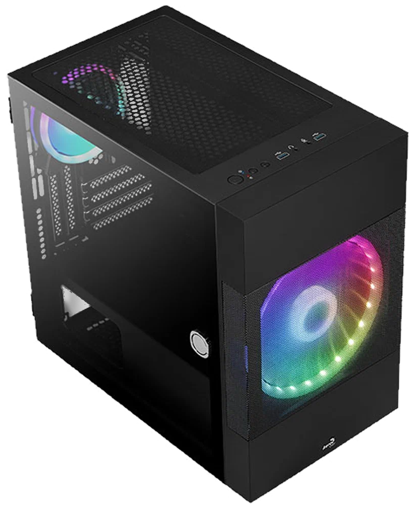 Корпус mATX AeroCool 4710562755893 черный, без БП, боковая панель из закалённого стекла, 2*USB 3.0, audio - фото №2