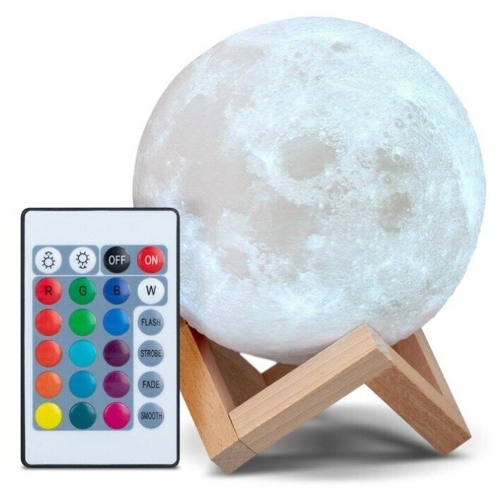 Светильник-ночник 3D шар Луна , на деревянной подставке с пультом управления, 15 см - фотография № 14