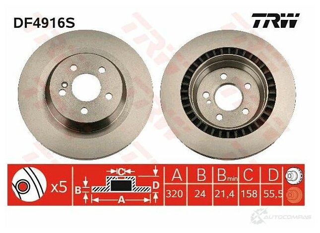 DF4916S TRW Торм. диск зад. вент.[320x24] 6 отв.