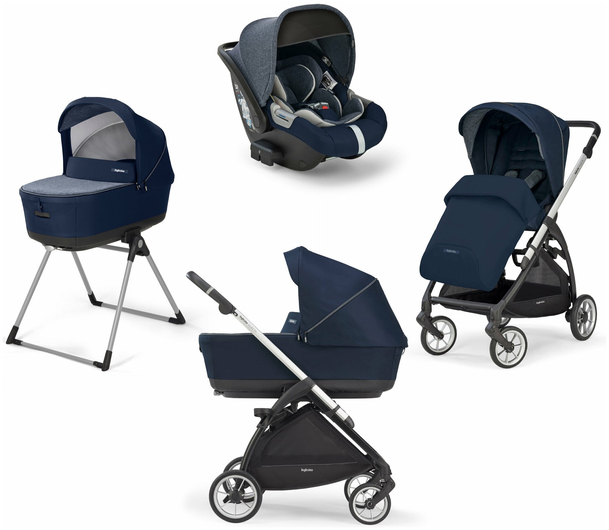 Коляска 4 в 1 Inglesina Electa System Quattro Soho Blue на шасси Silver Black 2022