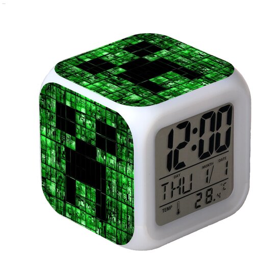Пиксельные часы-будильник Minecraft – Крипер с подсветкой №3
