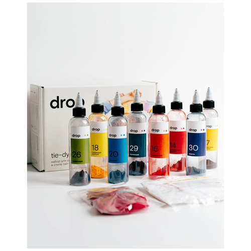 Набор красок для творчества Dropcolor с красителями DROP для окрашивания одежды в стиле тай-дай 8 цветов/ Краски для одежды / подарочный набор