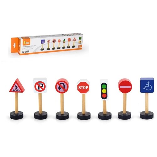 деревянные игрушки бэмби набор дорожные знаки 7777 VIGA. 50817 Набор Дорожные знаки в коробке (высота знаков 8см)