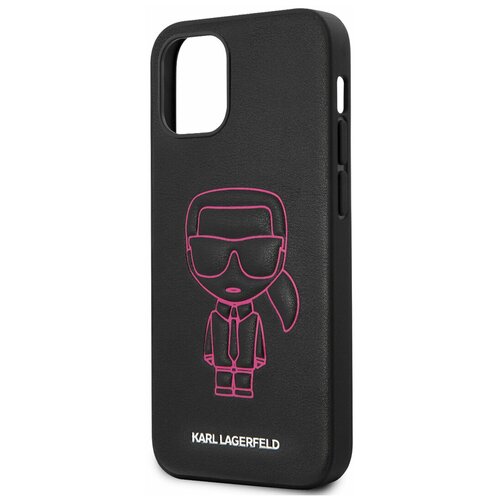 фото Чехол lagerfeld для iphone 12 mini (5.4) pu ikonik outlines metal logo hard black/pink karl lagerfeld