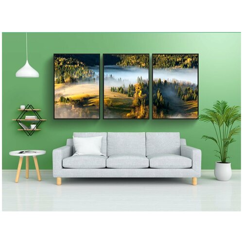 фото Набор модулных постеров для интерьера "горы, деревья, туман" 60x90 см. в тубусе, без рамки lotsprints