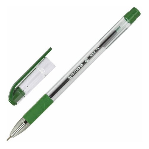 Купить BRAUBERG Ручка шариковая масляная с грипом BRAUBERG Max-Oil , зеленая, игольчатый узел 0, 7 мм, линия письма 0, 35 мм, 142144
