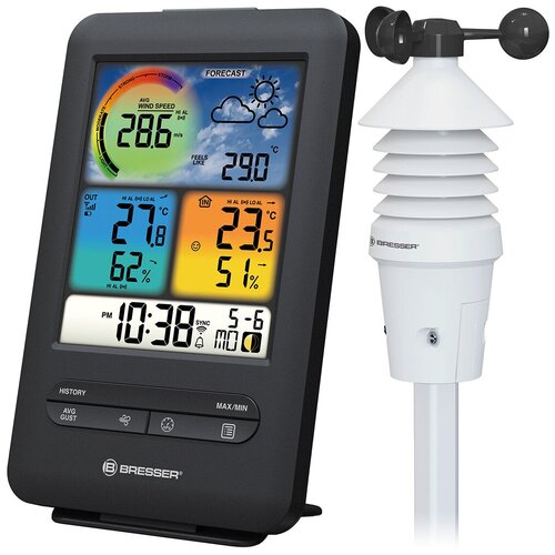 Метеостанция Bresser 3 в 1 Wi-Fi с датчиком ветра и цветным дисплеем профессиональная 1939100₽