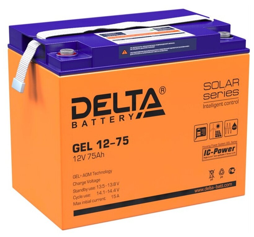 Гелевый аккумулятор для ИБП Delta GEL 12-75 Ач 12V (AGM + GEL)