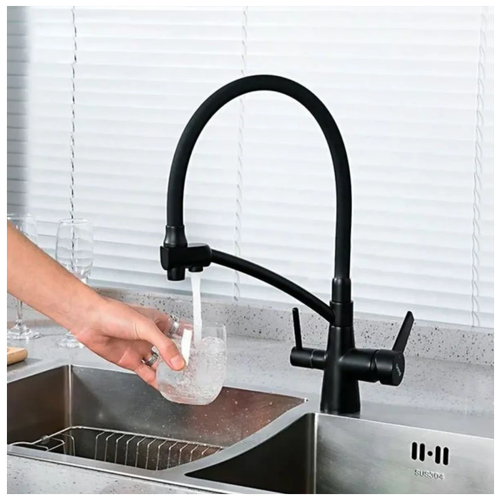 Смеситель для кухни, HAIBA с подключением фильтра питьевой воды, черный