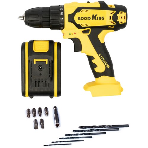 Дрель-шуруповерт с набором бит и сверл 13 предметов GOODKING KL-200113 20В 28Нм 1АКБ 15mAh аккумуляторная дрель-шуруповерт для дома для ремонта 281200₽