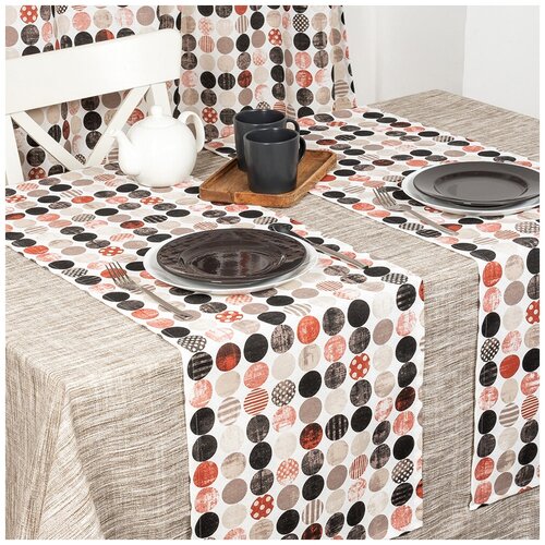 Дорожка-скатерть на стол /комплект - 2 шт/ 40*140 см/ для кухни, дома, дачи/ткань хлопок-полиэстер/ Раунд Спайс /Altali