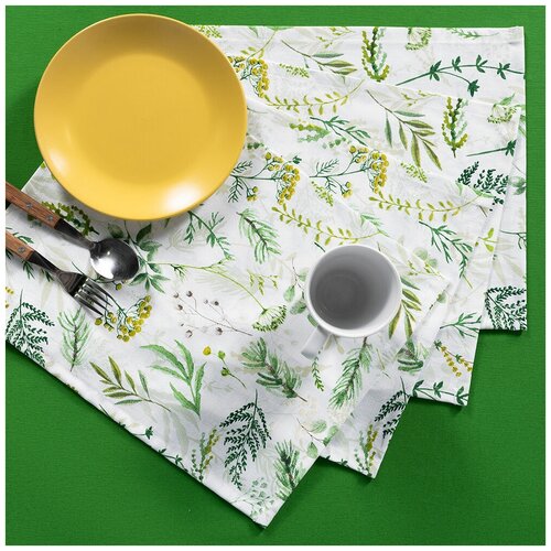 Салфетка тканевая декоративная сервировочная для стола / комплект - 4 шт /30*40 см/ для кухни, зала, гостиной, дома, дачи/ Хвоя/ Altali