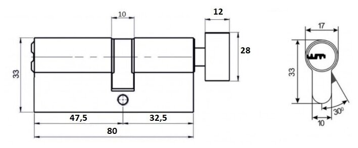Цилиндровый механизм "Евродверь-Эконом" ключ/вертушка 80 мм 32,5Тx47,5, 2 + 6 кл, с перекодировкой - фотография № 2