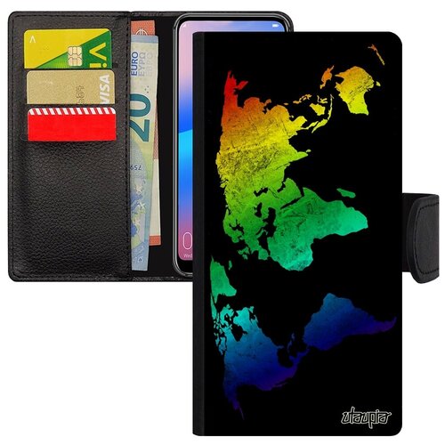 фото Качественный чехол-книжка для мобильного // galaxy a10 // "карта мира" дизайн земля, utaupia, черный