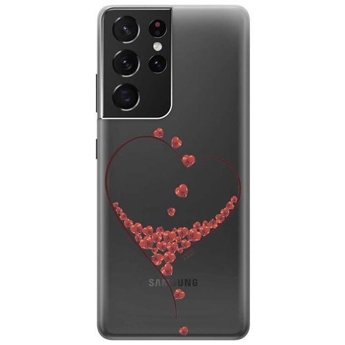 Ультратонкий силиконовый чехол-накладка ClearView 3D для Samsung Galaxy S21 Ultra с принтом Little hearts ультратонкий силиконовый чехол накладка clearview 3d для galaxy note 20 ultra с принтом little hearts