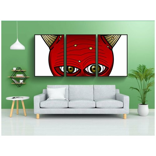 фото Модульный постер "дьявол, рога, красный" 180x90 см. из 3х частей в тубусе, без рамки lotsprints