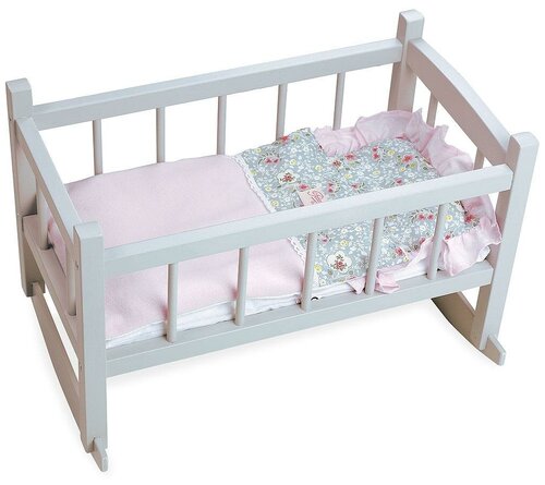 Petitcollin lits berce lonnette en bois laque pour poupee jusqu`a 40 cm (Кроватка для кукол Петитколлин до 40 см серо-голубая)