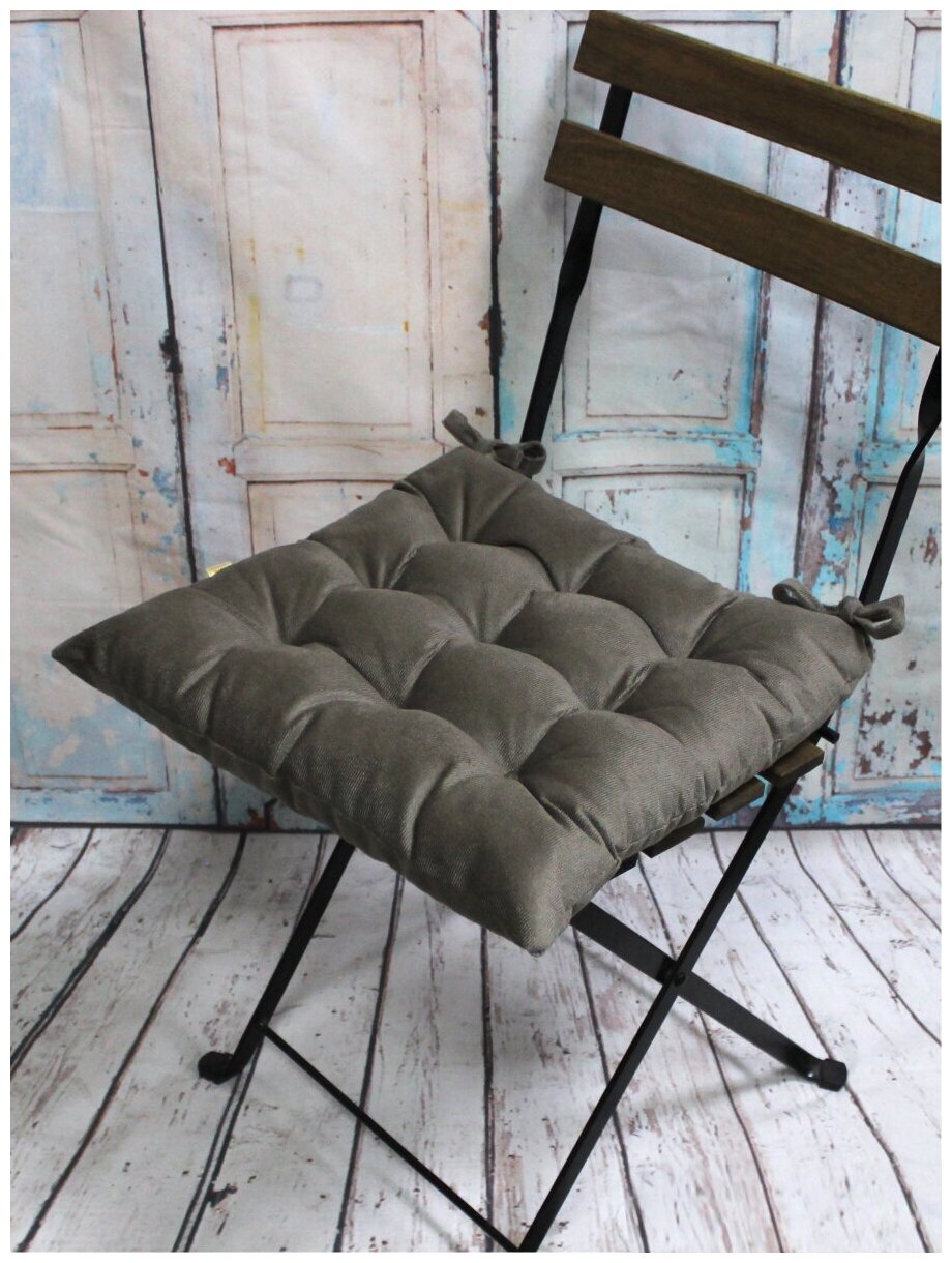 Подушка декоративная на стул для сидения с завязками матех ARIA светло-коричневый, 42х42 см (дом, дача), ткань велюр