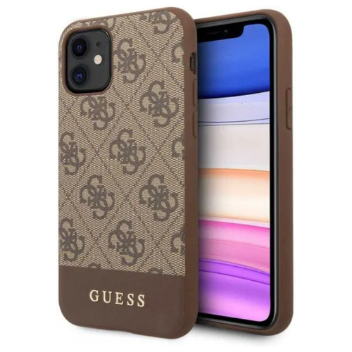 Чехол-накладка для iPhone 11 Guess 4G PU Stripe Metal logo Hard, Brown (GUHCN61G4GLBR)