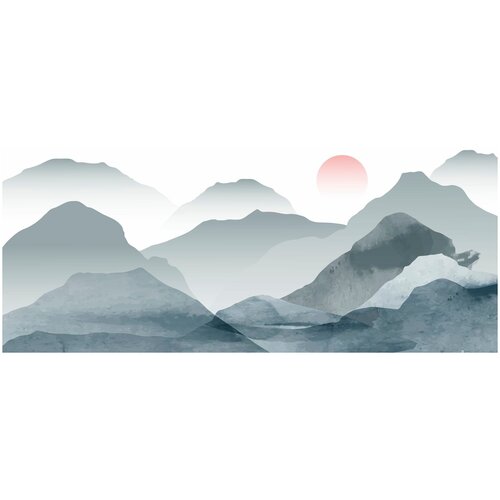 Фотообои Уютная стена Силуэты гор окутанные туманом 640х270 см Виниловые Бесшовные (единым полотном)