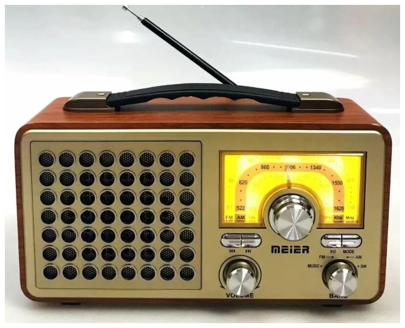 Радиоприёмник в ретро стиле Meier M-913BT, USB, аккумуляторный, под дерево,