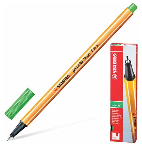 Ручка капиллярная (линер) STABILO "Point 88", цвет листвы, корпус оранжевый, линия письма 0,4 мм, 88/43
