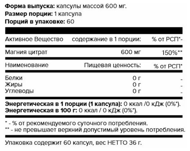 Magnesium Citrate, 43 г, 60 шт.