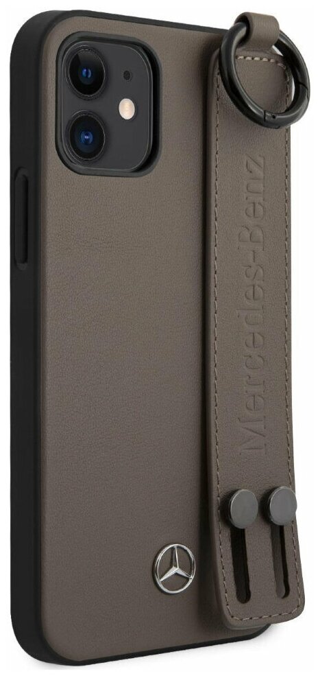 Mercedes для iPhone 12 mini (5.4) чехол Genuine Leather with Hand Strap Hard Brown