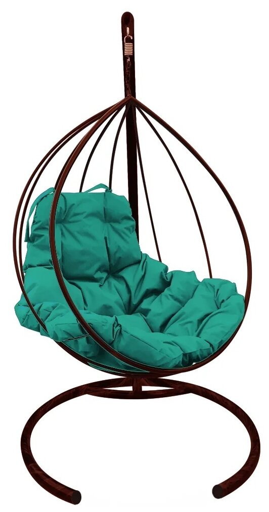 Подвесное кресло M-Group капля без ротанга коричневое, зелёная подушка - фотография № 1