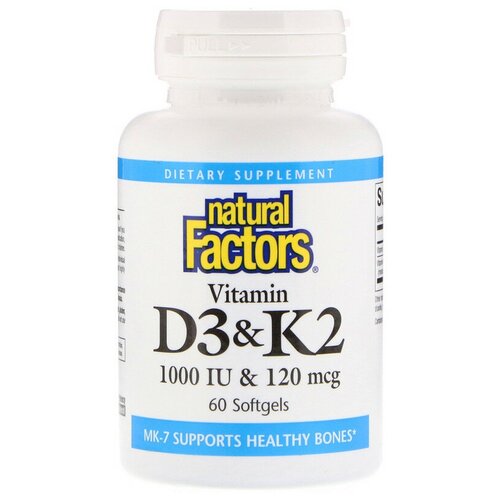 Natural Factors Vitamin D3 & K2 (Витамины D3 и K2) 60 капсул
