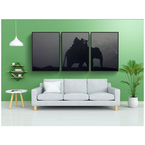 фото Набор модулных постеров для интерьера "слон, силуэт, люди" 60x90 см. в тубусе, без рамки lotsprints