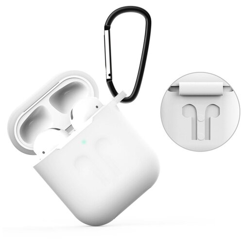 Чехол силиконовый для наушников Apple AirPods 1/2 с карабином - Розовый