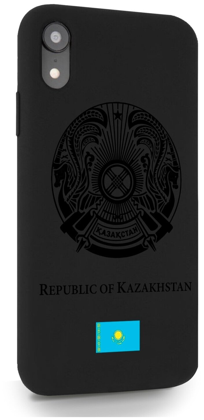 Черный силиконовый чехол SignumCase для iPhone XR Черный лаковый Герб Казахстана для Айфон 10R
