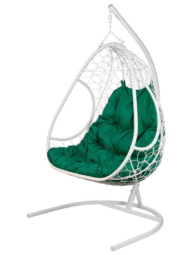 Подвесное кресло кокон двухместное BIGARDEN Primavera White (подушка зеленая) - фотография № 7