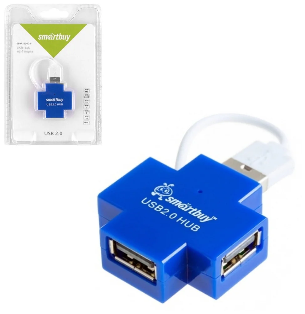 USB 20 Хаб Smartbuy 6900 4 порта голубой (SBHA-6900-B)