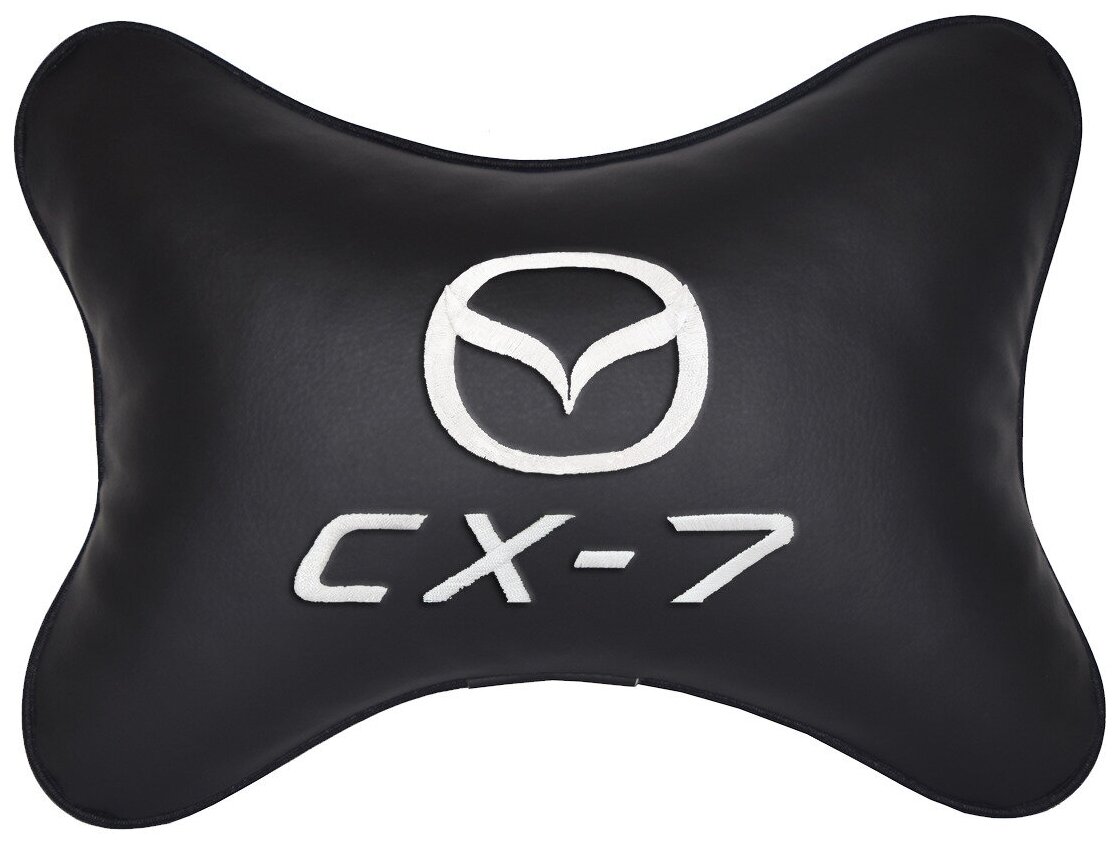 Автомобильная подушка на подголовник экокожа Black с логотипом автомобиля MAZDA CX-7